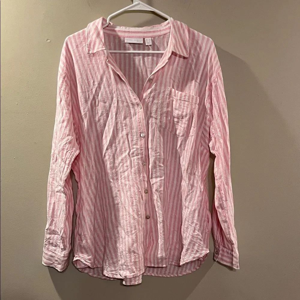 Susan Graver Linen Blend Striped Blouse